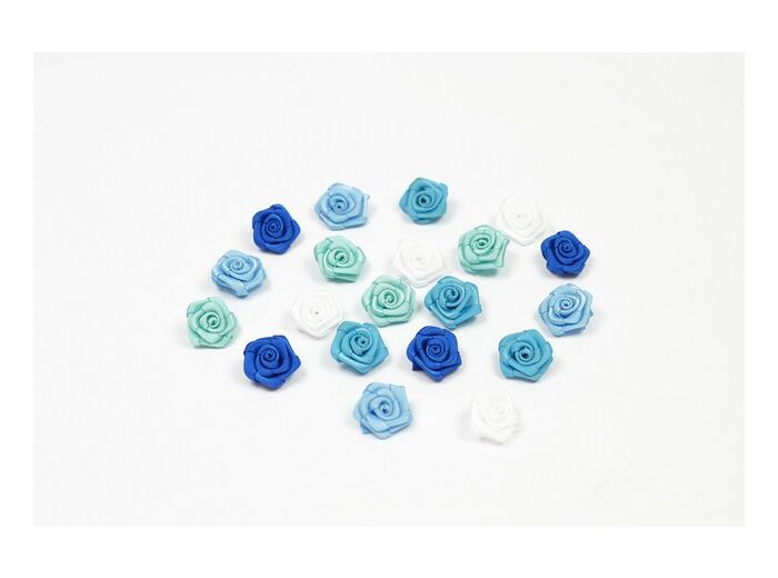 Sachet de 20 petites rose en satin 15 mm mixte bleu