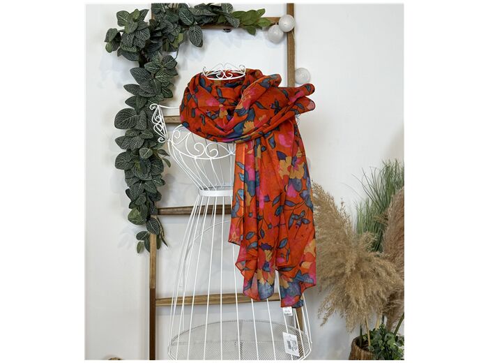 Y513- Foulard coton fleurs (orange)