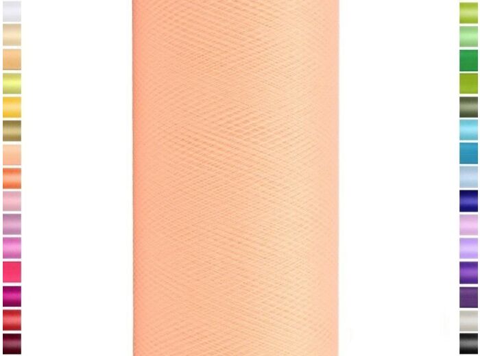 Tulle fin et souple colori abricot de 15 cm de large et 9 m de long vendu en rouleau