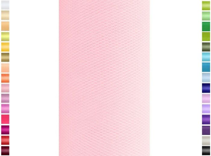 Tulle fin et souple colori rose de 15 cm de large et 9 m de long vendu en rouleau