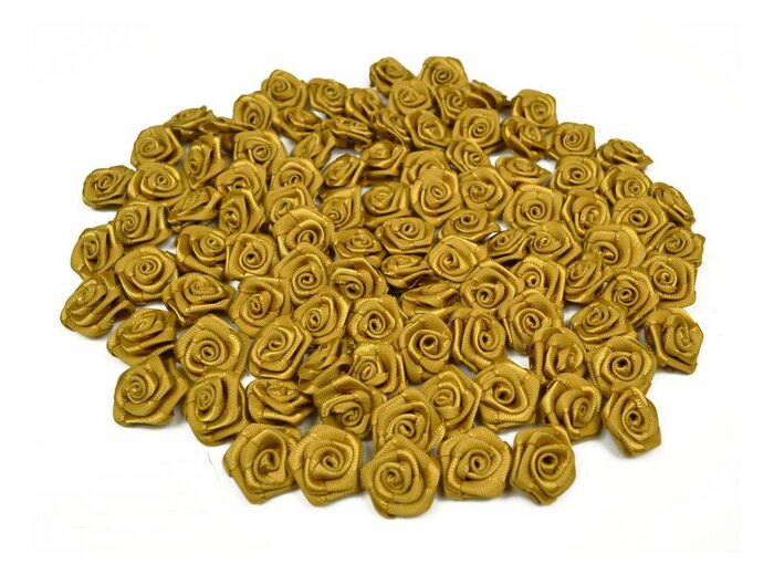 Sachet de 20 petites rose en satin 15 mm DORE 687