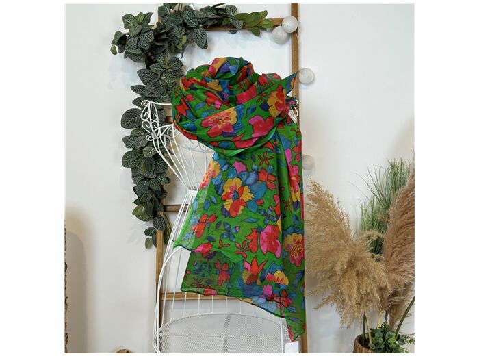 Y513- Foulard coton fleurs (vert brésil)