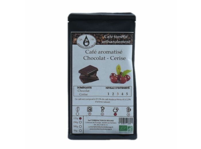 Café aromatisé chocolat cerise bio  torrefaction artisanale 125g