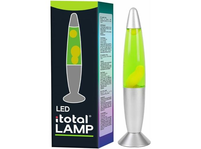 I-TOTAL® - Lampe à lave LED avec résistance chauffe cire, sans ampoule (VERT, BASE ARGENT, CIRE BLANCHE)