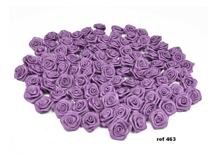 Sachet de 20 petites rose en satin 15 mm MAUVE 463