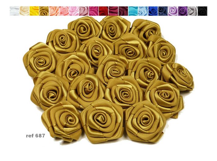 Sachet de 10 roses satin de 3 cm de diametre dore 687