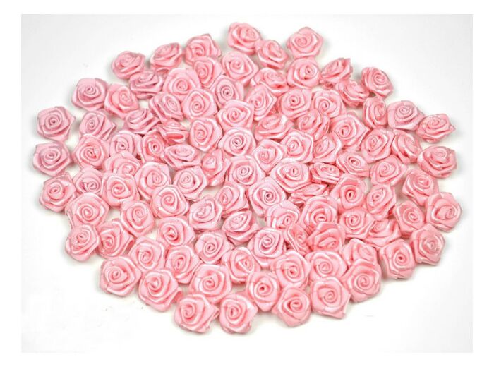 Sachet de 20 petites rose en satin 15 mm ROSE TENDRE 123