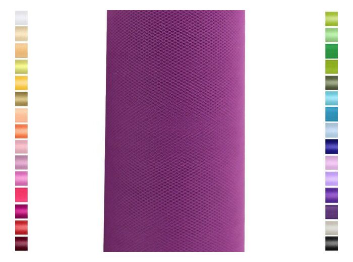 Tulle fin et souple colori violet de 15 cm de large et 9 m de long vendu en rouleau
