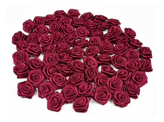 Sachet de 20 petites rose en satin 15 mm BORDEAUX 193