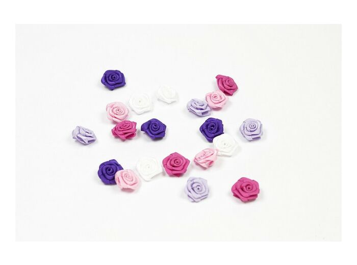 Sachet de 20 petites rose en satin 15 mm mixte rose