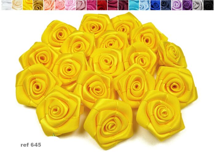 Sachet de 10 roses satin de 3 cm de diametre jaune 645