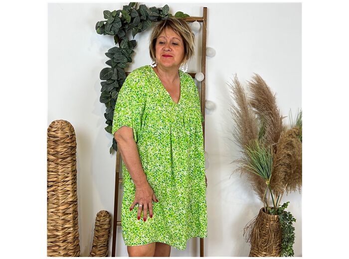 N399- Tunique Robe fleurettes (Gt) (vert anis)