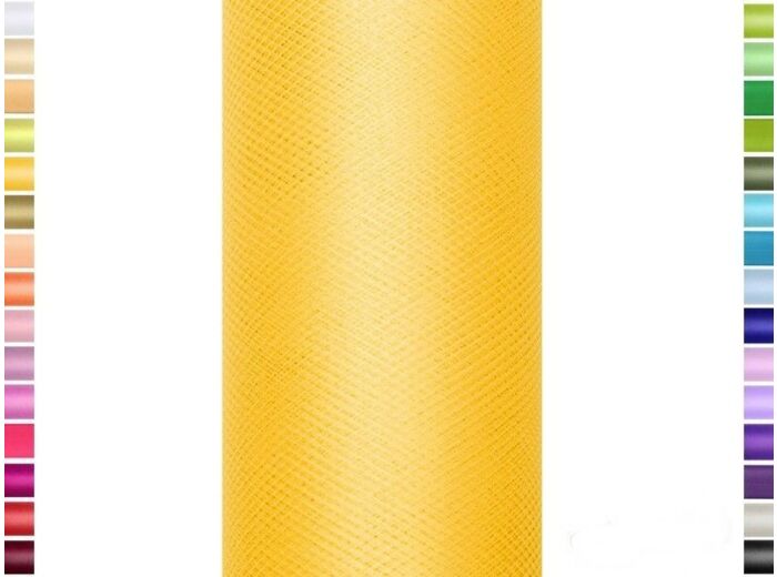 Tulle fin et souple colori jaune de 15 cm de large et 9 m de long vendu en rouleau