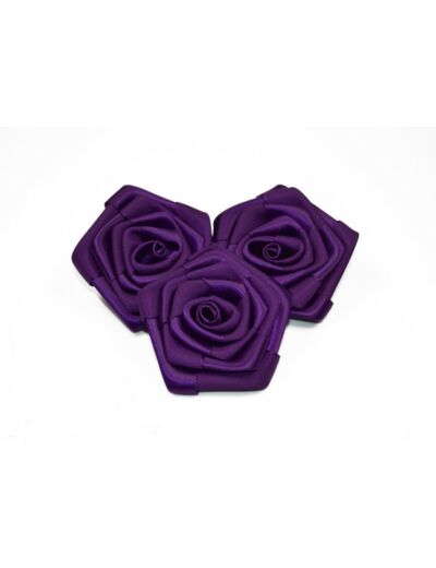 Sachet de 3 roses satin de 6 cm de diametre violet 465