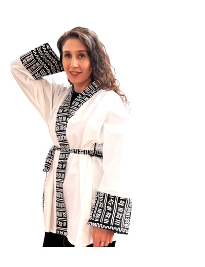 KIMONO BLANC EN COTON ASSORTI AVEC DU BOGOLAN