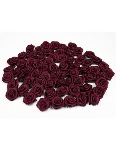 Sachet de 20 petites rose en satin 15 mm BORDEAUX FONCE 275
