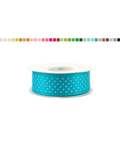 Ruban satin a pois 25mm de large 25m de long Turquoise