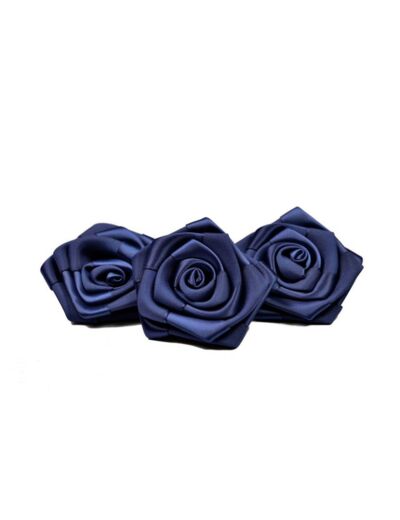 Sachet de 3 roses satin de 6 cm de diametre bleu marine 370