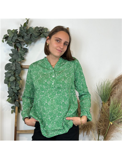 M591- Blouse Melya, imprimé cachemire (T36-T46) (vert émeraude)