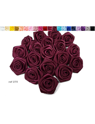 Sachet de 10 roses satin de 3 cm de diametre bordeaux fonce 275