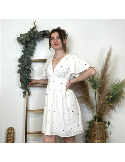 L081- Robe multi-coeurs ❤️ Maëlle (T34-T40) (blanc)