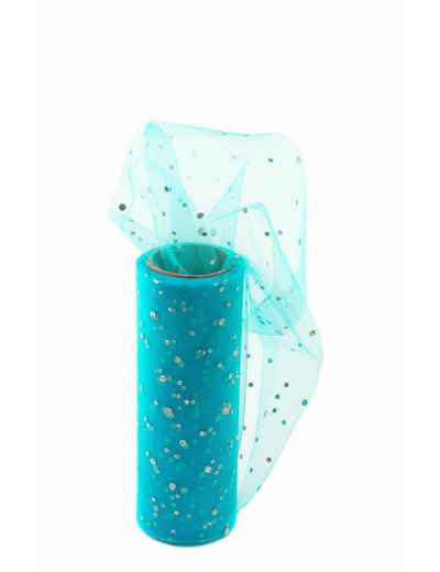 Tulle fin et souple a paillette 15 cm de large turquoise