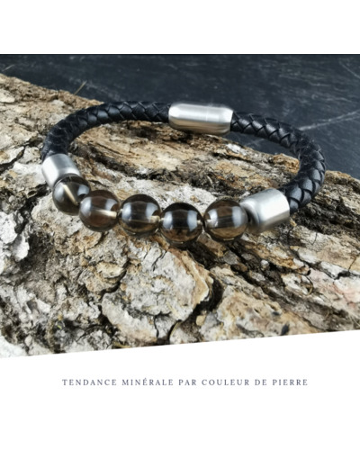 Bracelet Homme Cuir Simple Quartz fumé