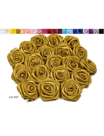 Sachet de 10 roses satin de 3 cm de diametre dore 687