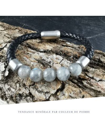 Bracelet Homme Cuir Simple Labradorite