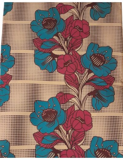 Tissu wax africain fleurs rose bleu