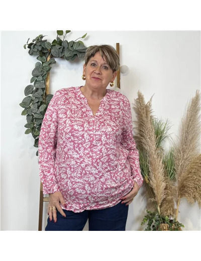 k821- Blouse Feuillage Christy (T44-T52) (rose bébé)