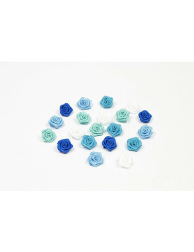 Sachet de 20 petites rose en satin 15 mm mixte bleu