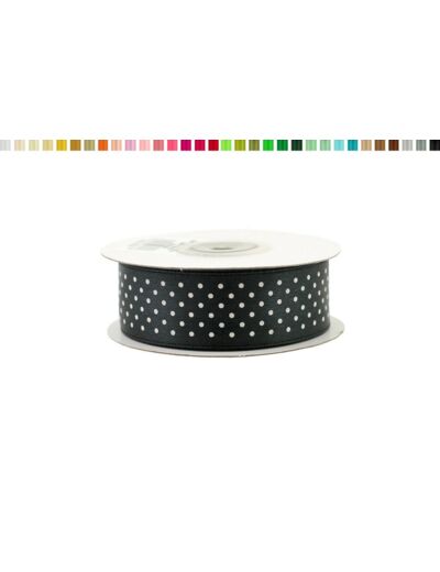 Ruban satin a pois 25mm de large 25m de long Noir