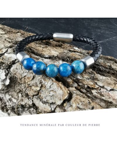 Bracelet Homme Cuir Simple Apatite bleue