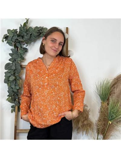 M591- Blouse Melya, imprimé cachemire (T36-T46) (orange)