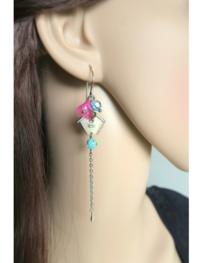 Boucles d'oreilles "PILOU" rose et bleu