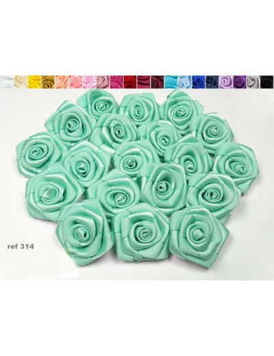 Sachet de 10 roses satin de 3 cm de diametre vert d'eau clair 314