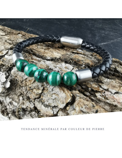 Bracelet Homme Cuir Simple Malachite