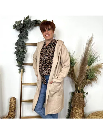 K810- Gilet long "Miss Charm" (Tu) (beige)