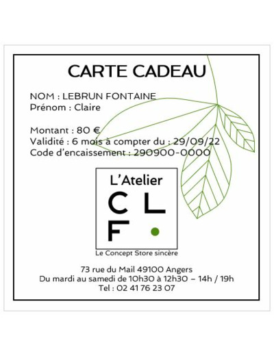 Carte Cadeau Sincère