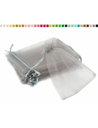 Lot de10 sacs en organza a nouer 7x9 cm pour bijoux gris