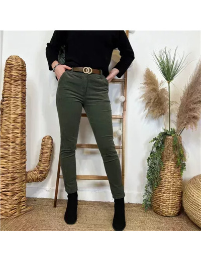 L804- Pantalon en velour (T36-T44) (kaki)