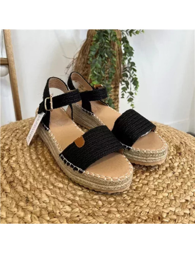 R564- Espadrilles Plateformes brodées (noir)