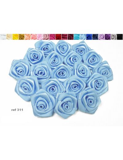 Sachet de 10 roses satin de 3 cm de diametre bleu ciel 311