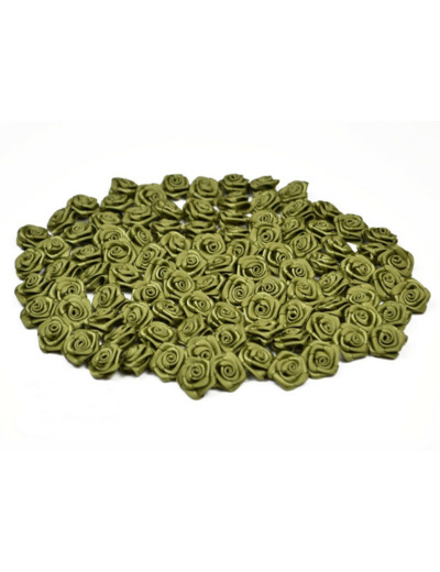 Sachet de 20 petites rose en satin 15 mm VERT OLIVE 563