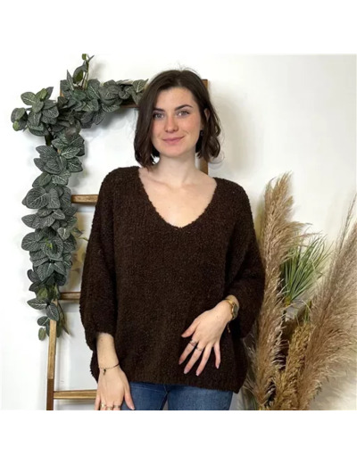 K792- Pull Oversize Maille Bouclette 🇮🇹 (marron)