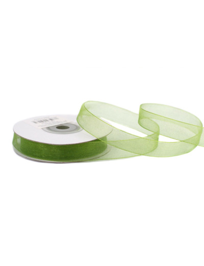 Ruban organza 12 mm de large bobine de 25 metres de long vert kaki