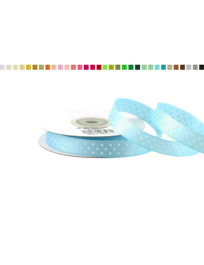 Ruban satin a pois 12mm de large 25m de long bleu ciel