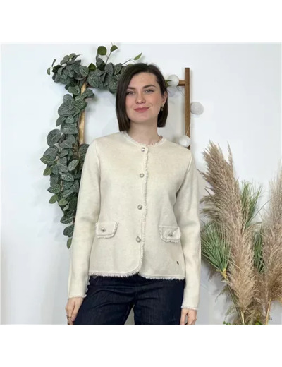 K609- Gilet Effiloché (Tu) (beige)