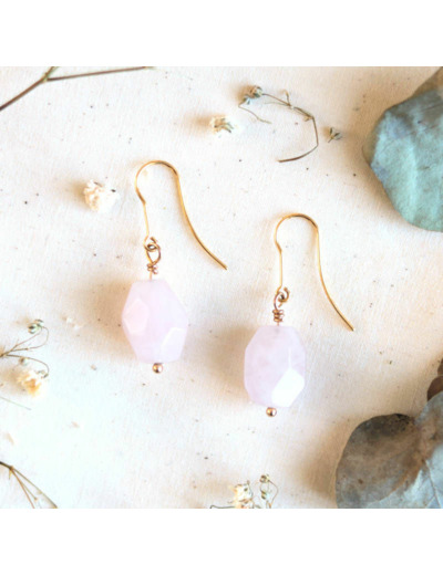 Boucles d'oreilles Hestia - Or 24 carats et Quartz rosé